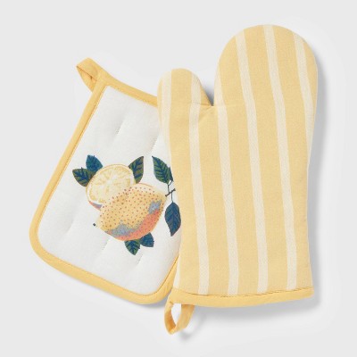 2pc Cotton Striped Oven Mitt and Pot Holder Set Blue - Threshold™