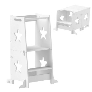 Qaba Toddler Tower, Toddler Step Stool, 2 in 1 Toddler Kitchen Stool Helper with Safety Rail for Bathroom, Sink, Kitchen or Counter - 1 of 4