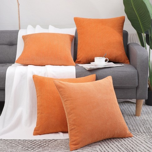 PiccoCasa Pillowcase Covers with Zipper Fall Super Soft Corduroy Striped Throw 4Pcs Orange 18