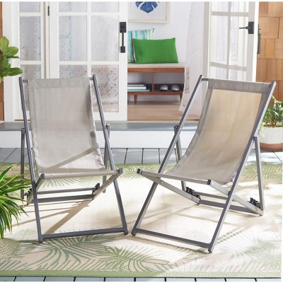Grey Adjustable Foldaway Outdoor Sling Chairs, Set of 2