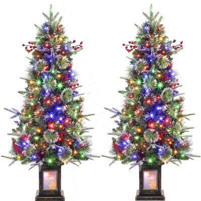 3/4.5 Ft Christmas Tree with 78 Multicolor Led Lights, Pre-Lit Artificial Christmas Trees with Potted Base