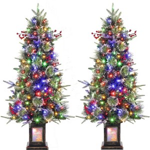 3/4.5 Ft Christmas Tree with 78 Multicolor Led Lights, Pre-Lit Artificial Christmas Trees with Potted Base - 1 of 4