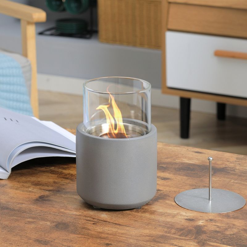 HOMCOM Tabletop Fireplace, Mini Concrete Ethanol Fire Bowl with Lid, Burns up with Liquid Alcohol and Solid Tablet Alcohol, 2 of 7