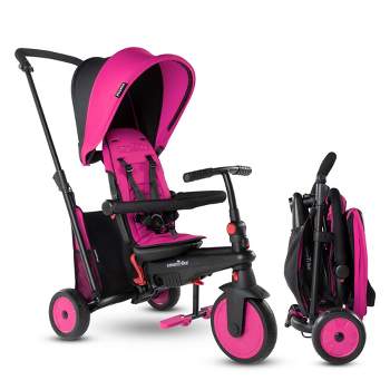 smarTrike STR3 Folding Toddler Tricycle with Stroller Certification 6-in-1 Multi-Stage Trike - Pink - 1-3 Years