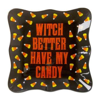 tagltd Witch Better Have Candy Halloween Themed Glass Serving Platter Decor Decoration, 8.0 x 8.0 in.