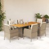 vidaXL 7 Piece Patio Dining Set - Poly Rattan & Wood - Cushions Included - Beige - Outdoor Garden/Patio Furniture - 2 of 4