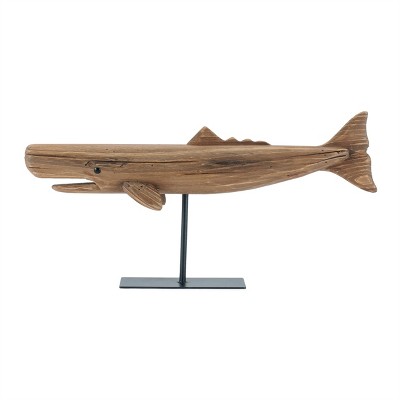 Pine Wood Whale Sculpture (Set of 2)