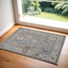 Gray Blue and Red Wool Oriental Hand Knotted Area Rug With Fringe - 2 of 4