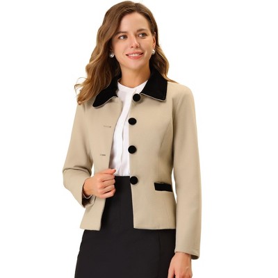 Allegra K Women's Work Office Contrast Collar Single Breasted Winter Coat  Camel Large