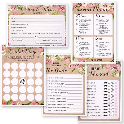 Best Paper Greetings Set Of 5 Floral Bridal Shower Wedding Games, 50 Cards Each Game, 5 X 7 inches