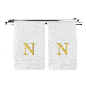 BC BARE COTTON Monogrammed Hand Towel, 100% Turkish Cotton - Set of 2 - White - Gold Block - 1 of 4