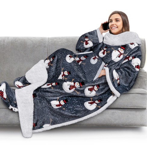 Fleece Wearable Blanket with Feet Pocket Microfiber Warm TV Plush Blanket  Adult 