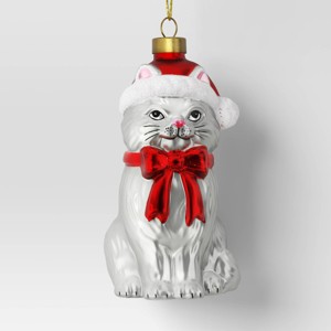 Christmas Glass Cat Santa Hat Ornament - Wondershop™ - 1 of 3
