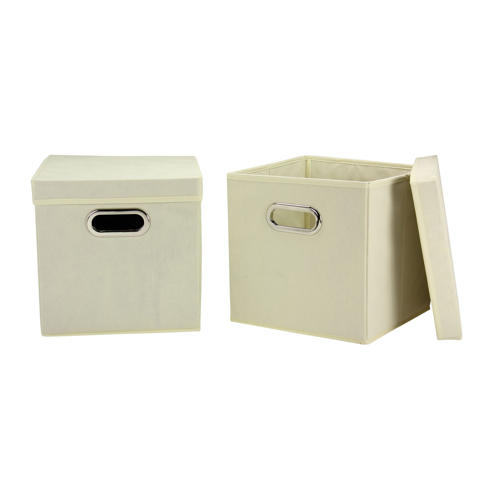 Storage Bins with Lids, Set of Two Collapsible Fabric Cube Storage Boxes with Grommet Handles, Natural