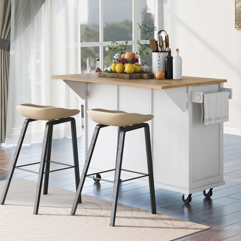 Drop-Leaf Countertop Kitchen Island, Kitchen Cart with 5 Wheels, Storage Cabinet and 3 Drawers-ModernLuxe, 3 of 14