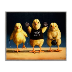 Stupell Industries Funny Exercise Workout Chicks Animals Framed Giclee Art, Gray, 30" x 24" - 1 of 4