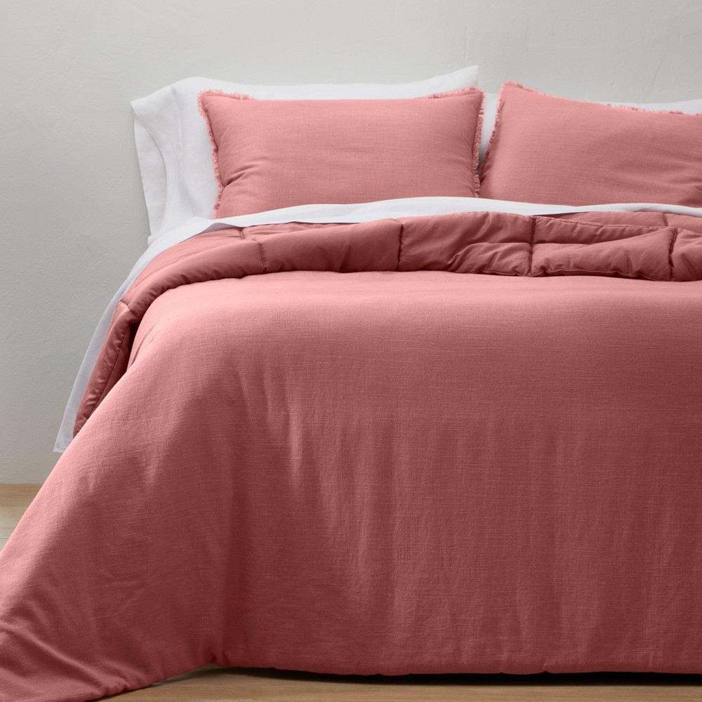 Full/Queen Heavyweight Linen Blend Comforter & Sham Set Rose - Casaluna