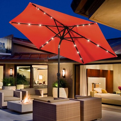 Costway 9ft Patio Solar Umbrella Led Steel Tilt With Crank Orange : Target