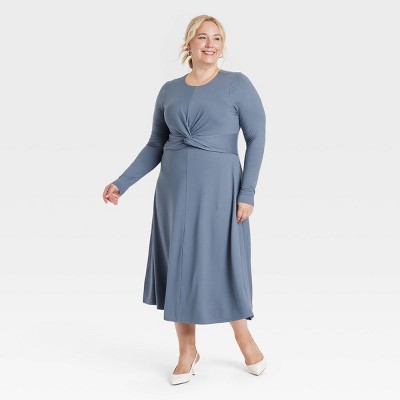 Women's Long Sleeve Twist-Front Midi Dress - A New Day™
