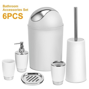 Angel Sar Bathroom Accessories Set 6 Pcs, Soap Dispenser Toothbrush Holder Tumbler Soap Dish Toilet Brush Trash Can - 1 of 4