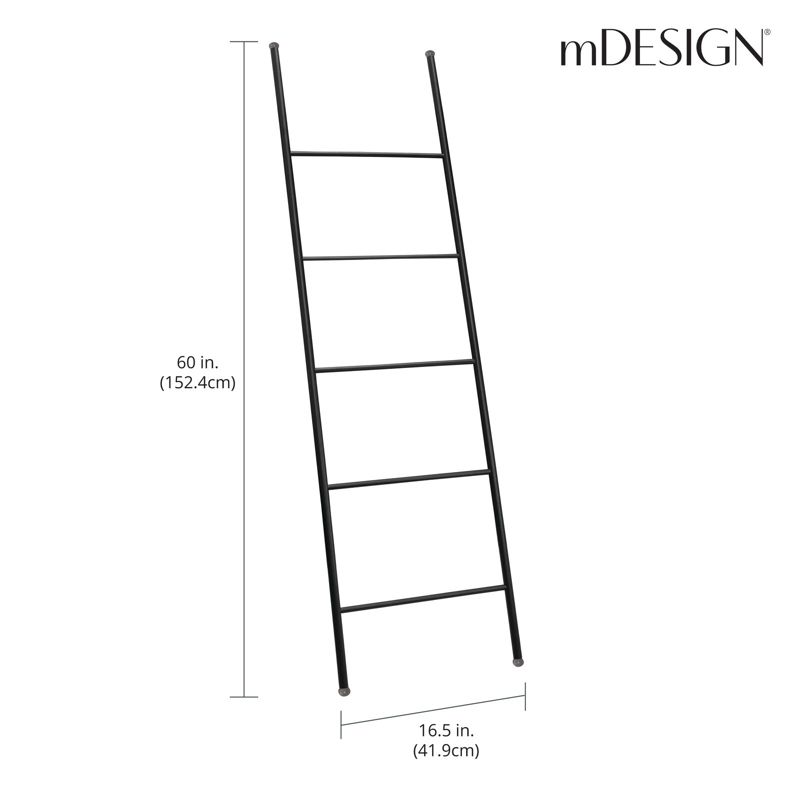 mDesign Metal Blanket & Towel Wall Ladder Rack for Bedroom/Bathroom, 2 of 9
