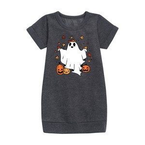 Girls' - Instant Message - Fall Graphic Short Sleeve Fleece Dress - 1 of 4