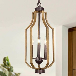 LNC Quaint 3-Lights Farmhouse Lantern  Mini Chandelier,Brown/Gray,9in/12.5in - 1 of 4