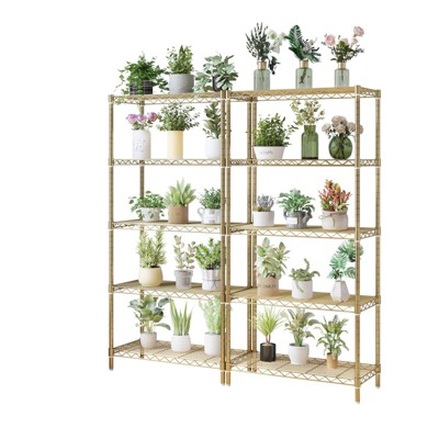 SEVOBAL Utility Storage Shelves Five Tier Display Rack with Adjustable Leveling Feet for Home and Commercial, Gold, 29.92"*14.17"*7.08"
