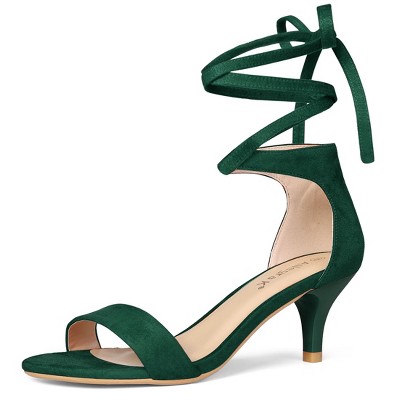 Allegra K Women's Kitten Heel Open Top Lace-Up Sandals
