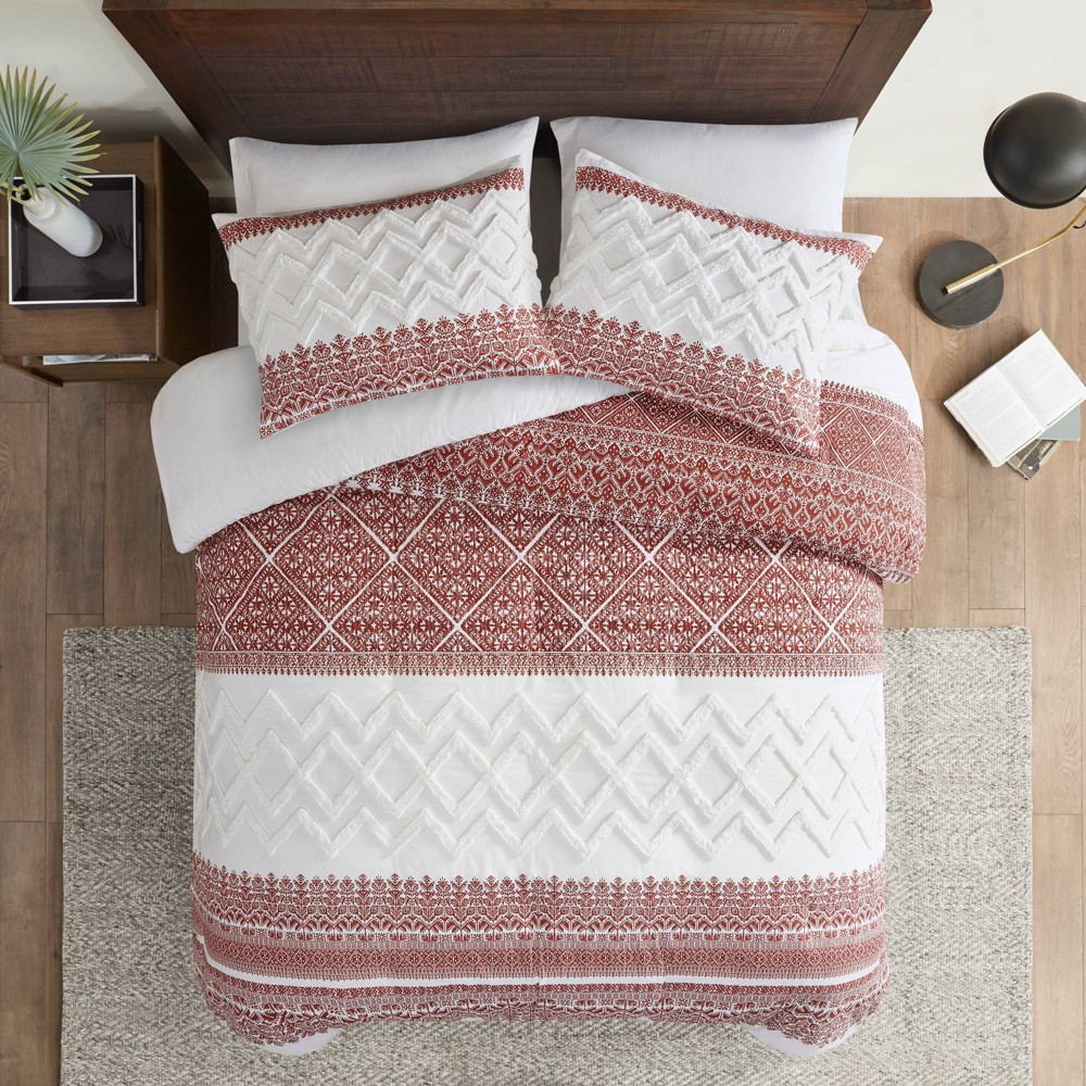 3pc King/California King Mila Cotton Duvet Cover Set with Chenille Tufting Auburn - Ink+Ivy: Farmhouse Style, OEKO-TEX Certified