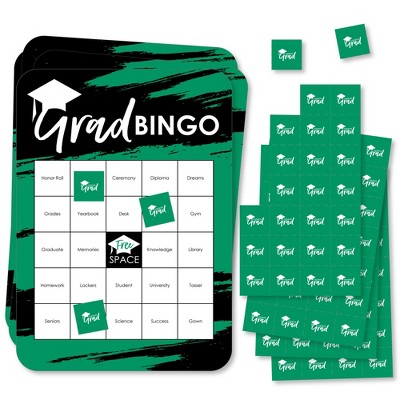 Big Dot of Happiness Green Grad - Best is Yet to Come - Bingo Cards and Markers - Green Graduation Party Shaped Bingo Game - Set of 18