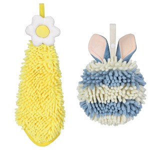 REGALWOVEN 2 Packs Soft Absorbent Flower and Rabbit Shape Decorative Chenille Hand Towel for Bathroom 6" x 15"/7" x 7" - 1 of 4
