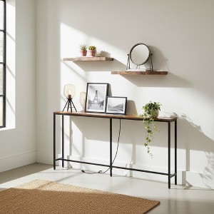 FurnitureR 71" Entryway Console Table with 2 Floating Wall Shelves, Industrial Narrow Hallway Table Set with Power Outlet for Living Room, Entryway - 1 of 4