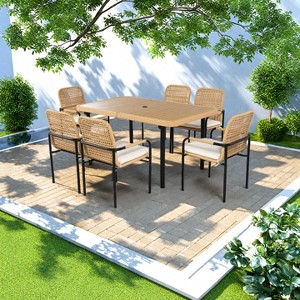 Merax 7-Piece Outdoor Dining Set with Rattan Chairs and Cushions - 1 of 4