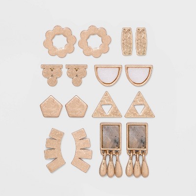 Mixed Geometric Shape Semi-Precious Stud Earring Set 8pc - Universal Thread™