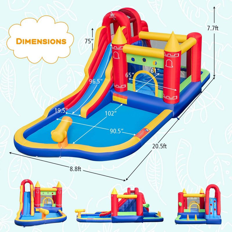 Costway 9-in-1 Inflatable Bounce Castle with Waterslide Splash Pool for 3+ without Blower/with 735W Blower, 3 of 11