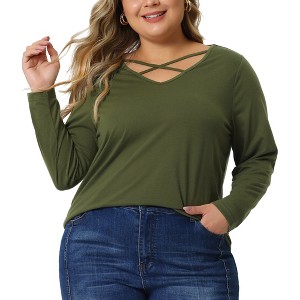 Agnes Orinda Women's Plus Size Long Sleeve Cross V Neck Fashion Casual T-Shirts - 1 of 4