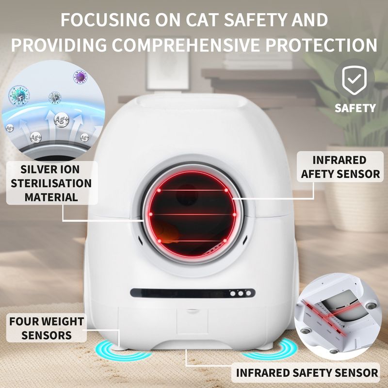 Smart Self-Cleaning Cat Litter Box with App Control, Real-time Video and Ionic Deodorization, 68L+9L, White - ModernLuxe, 4 of 15