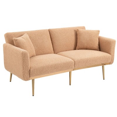 NicBex Teddy Fabric Loveseat Sofa Modern Upholstered Sofa Couch with Suft Cushion and Metal Legs for Bedroom,Living Room,Camel