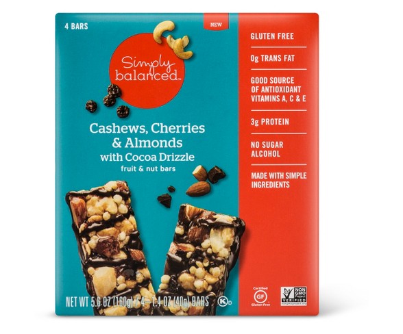 Cashews, Cherries & Almonds with Cocoa Drizzle Fruit & Nut Bars - 4ct - Simply Balanced