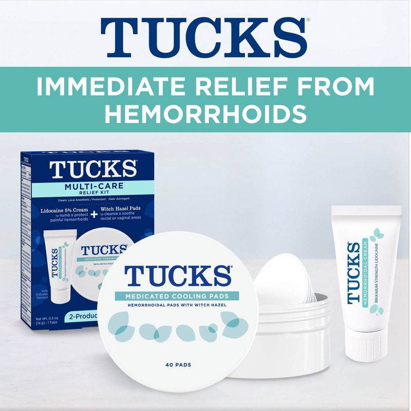 Tucks Multi-Care Relief Kit Witch Hazel Pads - 40ct &#38; Lidocaine Cream - 0.5oz, 3 of 9