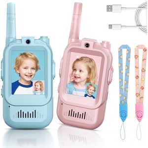Link Video Walking Talkie Kids Handheld 2 Pack Set (Blue/Pink) Voice Change Long Range Rechargeable Indoor/Outdoor Makes A Great Gift For Any Child - 1 of 4