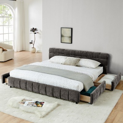 King Size Bed Frame,Comfortable Upholstered Bed Frame With Headboard And Drawers,Modern Platform Bed,Platform Bed Storage-Cuddlewood