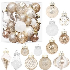 Aoibox Christmas Ball Ornaments Set 34pcs Clear Plastic Shatterproof Xmas Tree Hanging Decorations for Home Party Champagne White - 1 of 4
