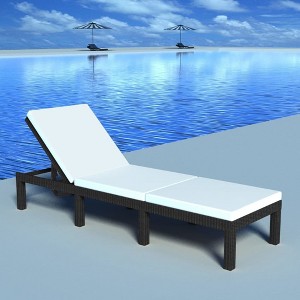 vidaXL Sun Lounger with Cushion Poly Rattan Black - 1 of 4