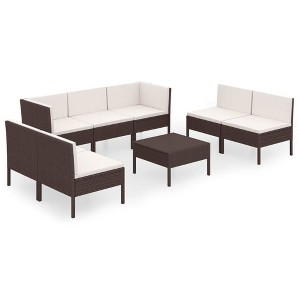 vidaXL Garden Lounge Set Patio Sectional Sofa Couch Outdoor Poly Rattan Brown - 1 of 4