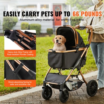 Black Aluminum Alloy 4-Wheel Dog Stroller with Brakes