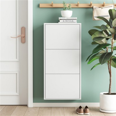 SKRAN Shoe Storage Cabinet with 3 Flip Drawers, Freestanding Shoe Cabinet Organizer with Metal Frame for Entryway, Hallway, Foyer