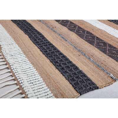 Handmade Black and Beige Wool Stripe Area Rug