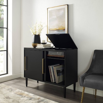 Everett Matte Black Mid-Century Modern Media Console with Storage